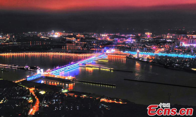 Colorful lights light up the night sky in Yichang, central China's Hubei Province.Photo:China News Service
