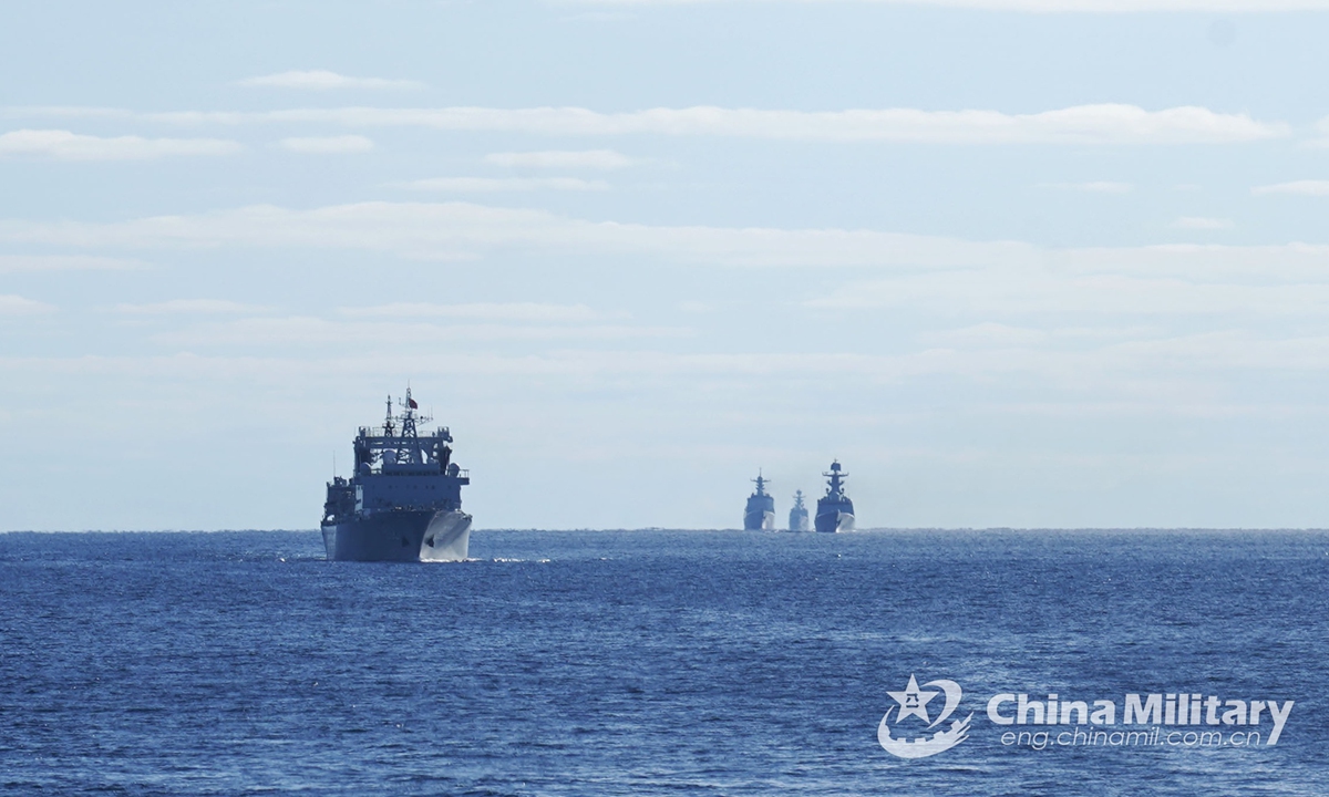 The Chinese troops participating in the China- Russia Joint Sea-2021 naval exercise attend the opening ceremony onboard the guided-missile destroyer Nanchang (Hull 101) on October 14, 2021. Photo:China Military