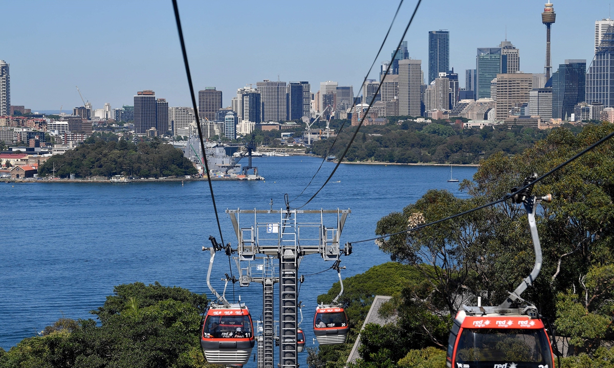 The picture shows a general view from the Taronga Zoo's Sky Safari overlooking the Sydney harbor, Australia on Monday, as the zoo reopened its doors to vaccinated visitors after the lifting of Sydney's lockdown restrictions against the coronavirus pandemic. Photo: AFP