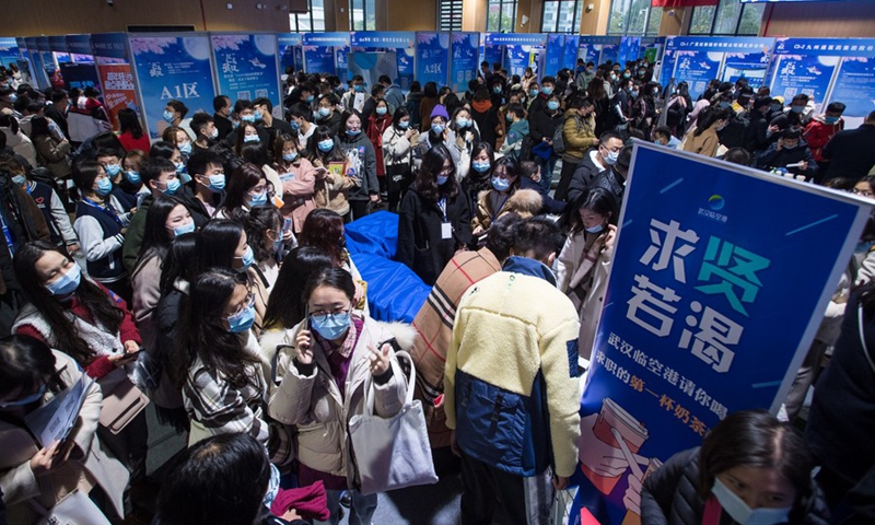 People attend a job fair at the Hongshan Gymnasium in Wuhan, central China's Hubei Province, Dec. 2, 2020.(Photo: Xinhua)