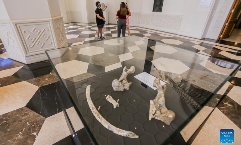 Visitors listen to a guide as they visit the Philippine National Museum in Manila, the Philippines on Oct. 19, 2021. The Philippine National Museum reopened its doors to visitors on Tuesday as lockdown restrictions in Metro Manila is being eased, which allows more public establishments in the capital to operate at limited capacities.(Photo: Xinhua)