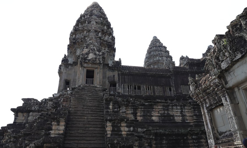 Photo taken on Aug. 24, 2021 shows Bakan tower at the Angkor Wat temple in Siem Reap, Cambodia.(Photo: Xinhua)