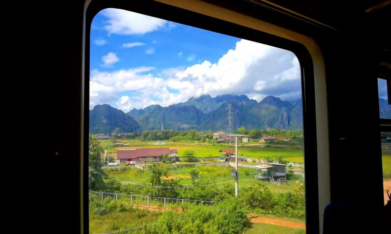 Photo taken on Oct. 20, 2021 from the first dynamic testing train travelling from Lao capital Vientiane to Laos-China border town of Boten shows the view of northern Laos.(Photo: Xinhua)