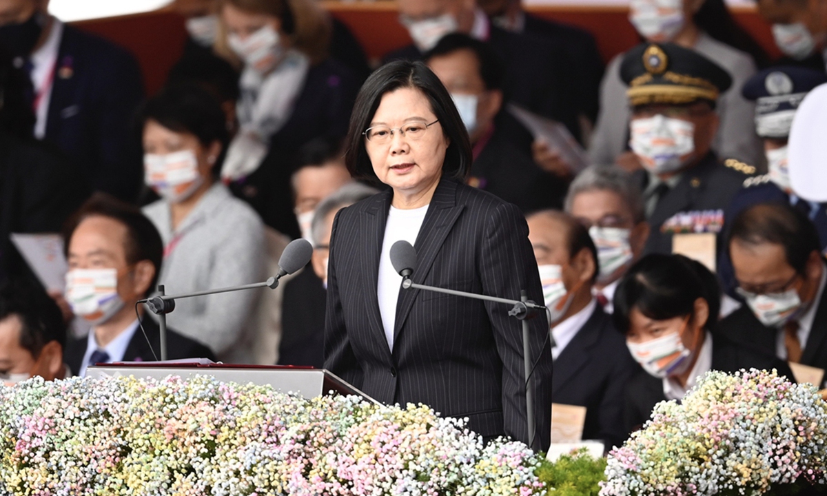 Tsai Ing-wen, the regional leader of the island of Taiwan and the pro-secessionism Democratic Progressive Party (DPP) speaks during the Double Ten address in Taipei on October 10, 2020. Photo: AFP