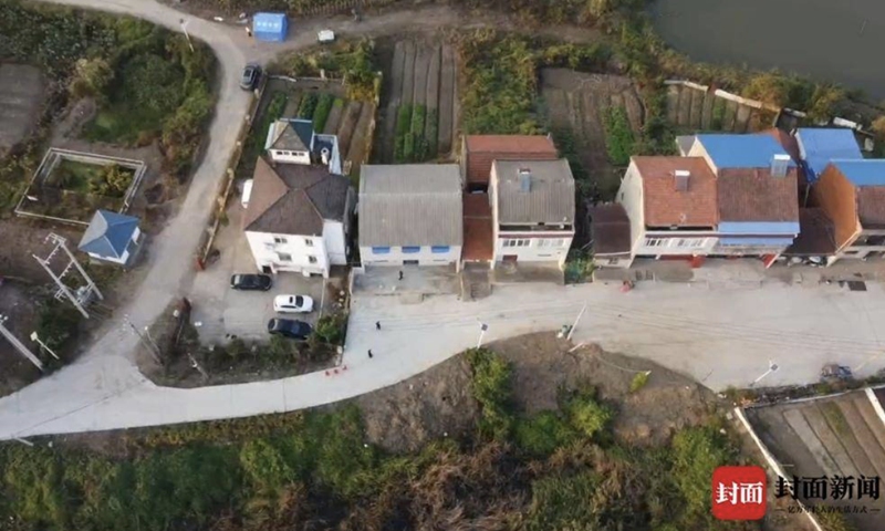 An aerial photo of the murder site in the village in Wuhan, Central China’s Hubei Province.  Photo: Screenshot of Cover News