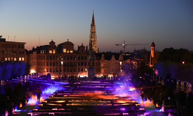 People watch a sound and light show at the Royal Palace in Brussels, Belgium, on Oct. 28, 2021. The ten-day event Bright Brussels, the festival of lights in Brussels, started on Thursday.Photo:Xinhua