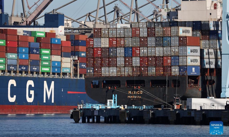 Fully loaded container ships are seen at the port of Los Angeles, California, the United States, Oct. 29, 2021.Photo:Xinhua