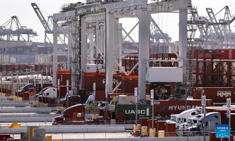Photo taken on Oct. 29, 2021 shows a view of the busy port of Los Angeles in California, the United States.Photo:Xinhua