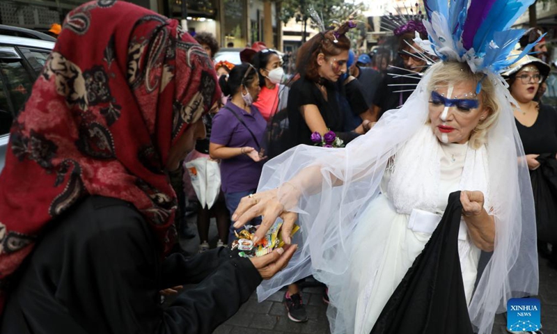 People celebrate Halloween in Beirut, Lebanon, on Oct. 30, 2021.Photo:Xinhua