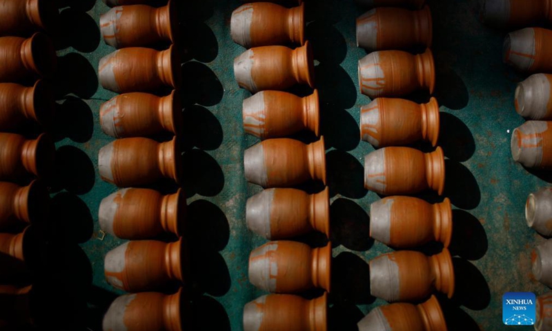 Clay pots for Tihar, a Hindu festival, are seen at Pottery Square in Bhaktapur, Nepal on Oct. 31, 2021.Photo:Xinhua