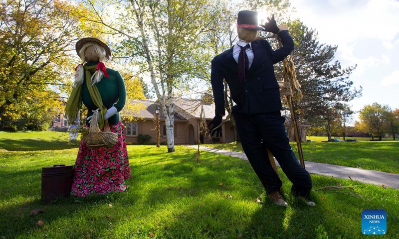 Scarecrows are seen in Schomberg, Ontario, Canada, on Oct. 31, 2021.Photo:Xinhua