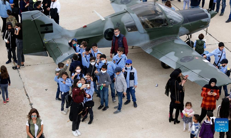 People gather around a plane during an open day at Rayak Air Base in Bekaa, Lebanon, on Oct. 31, 2021.Photo:Xinhua