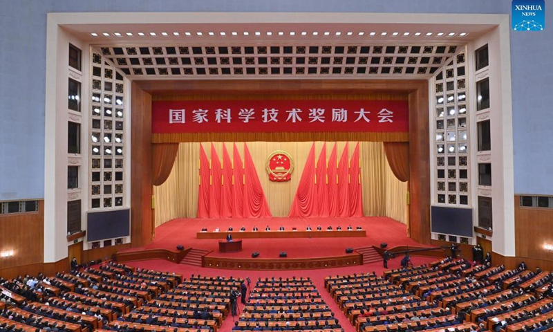 An annual ceremony is held to honor distinguished scientists, engineers and research achievements in Beijing, capital of China, Nov. 3, 2021. 