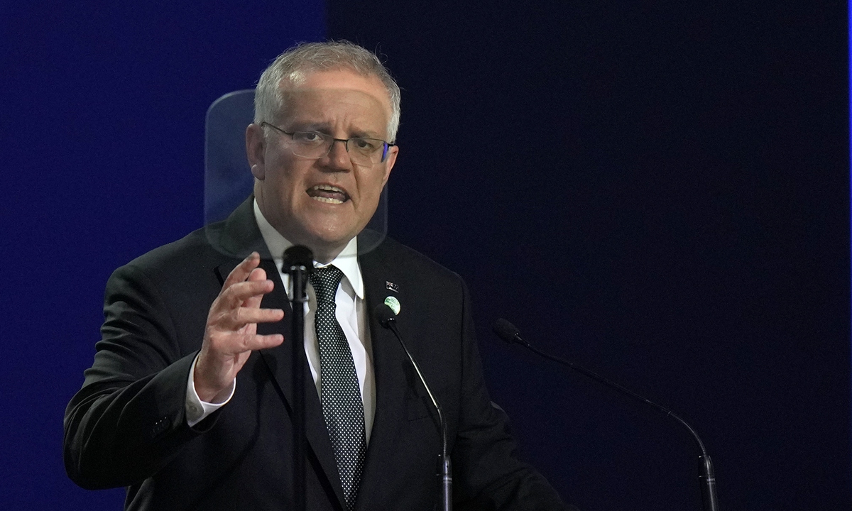 Australia's Prime Minister Scott Morrison presents his national statement at the COP26 UN Climate Change Conference in Glasgow on November 1. Photo: VCG          