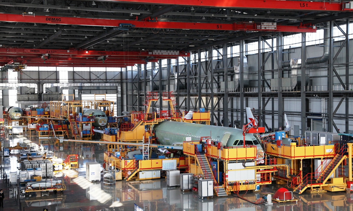 The A320 assembly line of Airbus in North China's Tianjin Municipality Photo: Courtesy of Airbus
