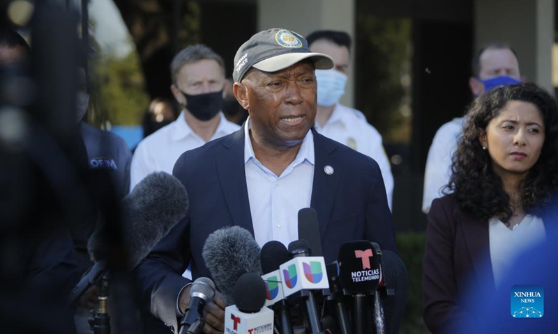 Houston Mayor Sylvester Turner speaks during a press conference at the Wyndham Hotel in Houston, Texas, the United States, Nov. 6, 2021. The investigation into the stampede leaving eight people dead and many others injured Friday night at the Astroworld Festival in Houston was underway, Sylvester Turner said. Photo: Xinhua