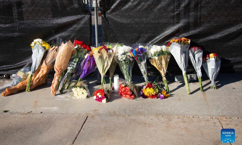 Flowers are laid outside NRG Park, the site of a stampede during the Astroworld Festival, in Houston, Texas, the United States, Nov. 6, 2021. The investigation into the stampede leaving eight people dead and many others injured Friday night at the Astroworld Festival in Houston was underway, Houston Mayor Sylvester Turner said Saturday afternoon. Photo: Xinhua