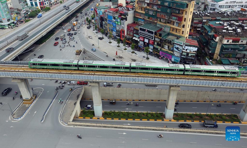 Photo taken on Nov. 6, 2021 shows a train running on Cat Linh-Ha Dong metro line in Hanoi, Vietnam. Authorities of the Vietnamese capital Hanoi inaugurated the China-built Cat Linh-Ha Dong metro line project on Saturday, making it the first metro line in the country to start commercial operation. Photo: Xinhua