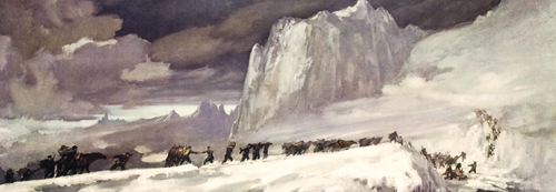 A painting illustrating troops climbing the snow mountain during the Long March. Photo: VCG