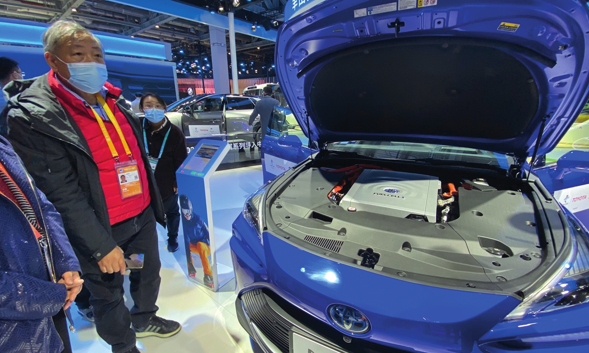 Toyota displays a hydrogen-powered vehicle at the 4th CIIE that will be used in the 2022 Winter Olympics. Photo: Xie Jun/GT