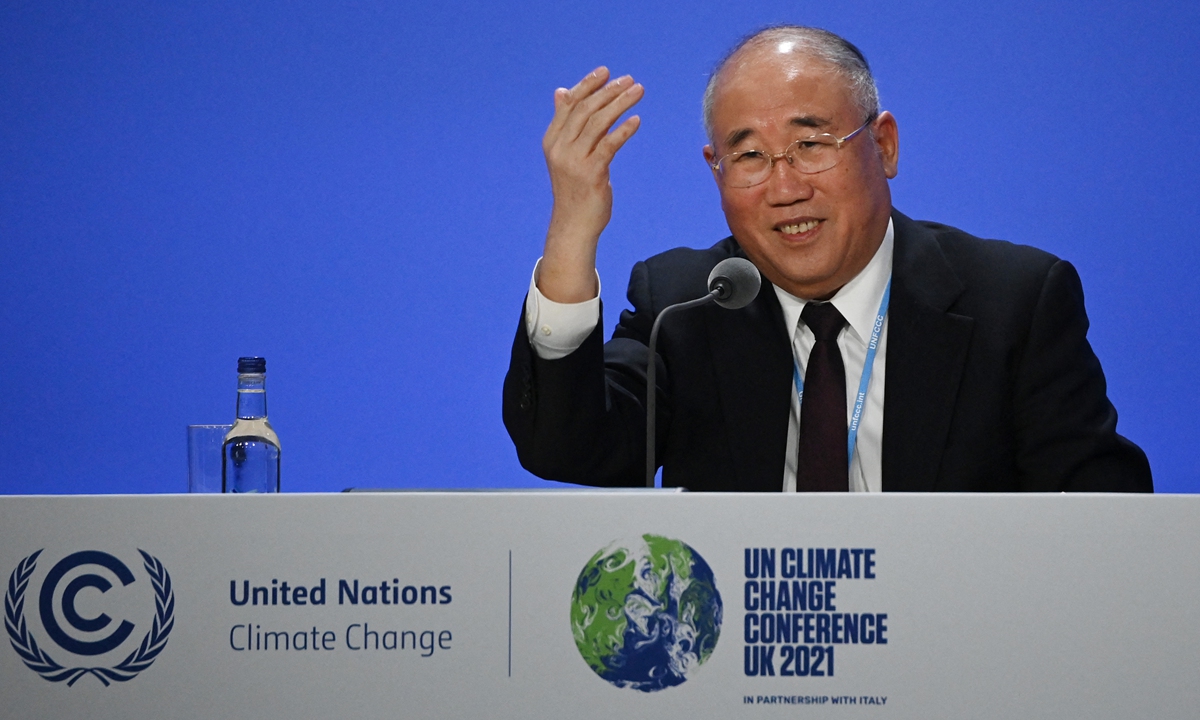 China's Special Envoy for Climate Change, Xie Zhenhua speaks during a joint China and US statement on a declaration enhancing climate action during the COP26 climate change conference in Glasgow on November 10. Photo: AFP