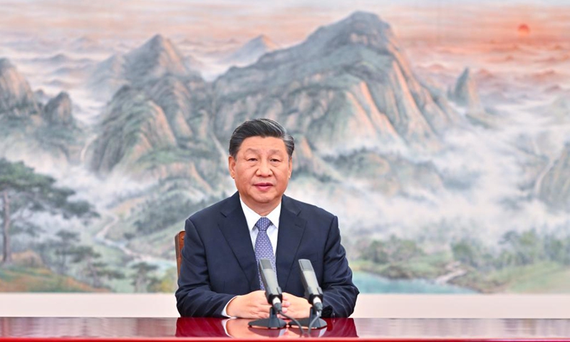 Chinese President Xi Jinping delivers a keynote speech at the Asia-Pacific Economic Cooperation (APEC) CEO Summit via video, in Beijing, capital of China, November 11, 2021. Photo: Xinhua