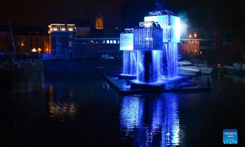Photo taken on Nov 11, 2021 shows a light work at the Ghent Light Festival 2021 in Ghent, Belgium. From Nov 10 to 14, over 30 works by international light artists are offered to the public at the Ghent Light Festival 2021, which is held every three years.Photo:Xinhua