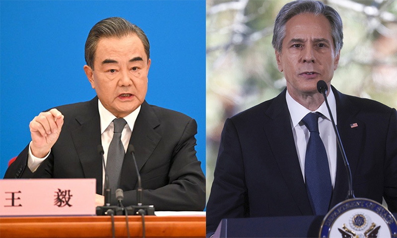 Chinese State Councilor and Foreign Minister Wang Yi (left) and US Secretary of State Blinken.