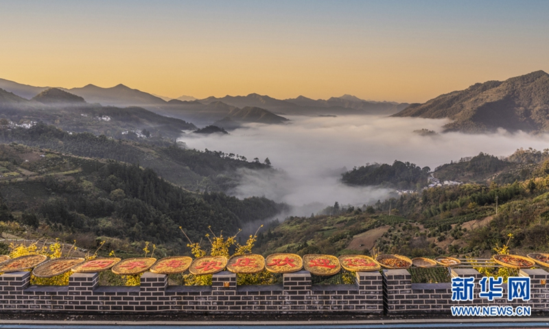 Photo taken on Nov. 11, 2021 shows sea of clouds over Poshan Village of Qizili Township in Shexian County of Huangshan City, east China's Anhui Province.Photo: Xinhua 