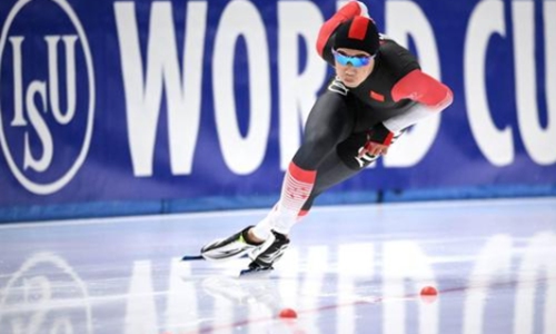 Chinese speed skater Gao Tingyu at the ISU Speed Skating World Cup in Tomaszów Mazowiecki, Poland Photo: Sina Weibo 