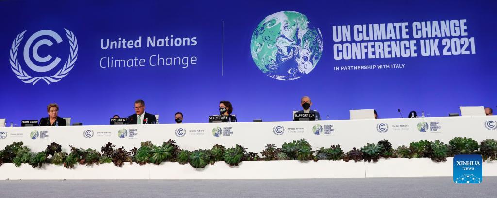 Photo taken on Nov. 13, 2021 shows the closing plenary of the 26th session of the Conference of the Parties (COP26) to the United Nations Framework Convention on Climate Change in Glasgow, the United Kingdom.Photo: Xinhua 