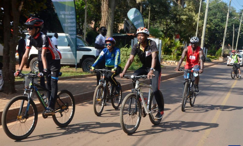 People ride bicycles during an awareness campaign event for diabetes disease on the World Diabetes Day in Kampala, Uganda, Nov. 14, 2021.Photo:Xinhua