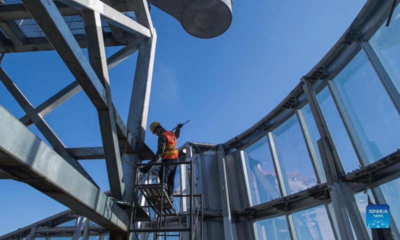 Photo taken on Nov. 15, 2021 shows the construction site of Greenland Center in Wuhan, central China's Hubei Province. Construction on Wuhan Greenland Center, a skyscraper project, has come to the final stage. Photo: Xinhua 