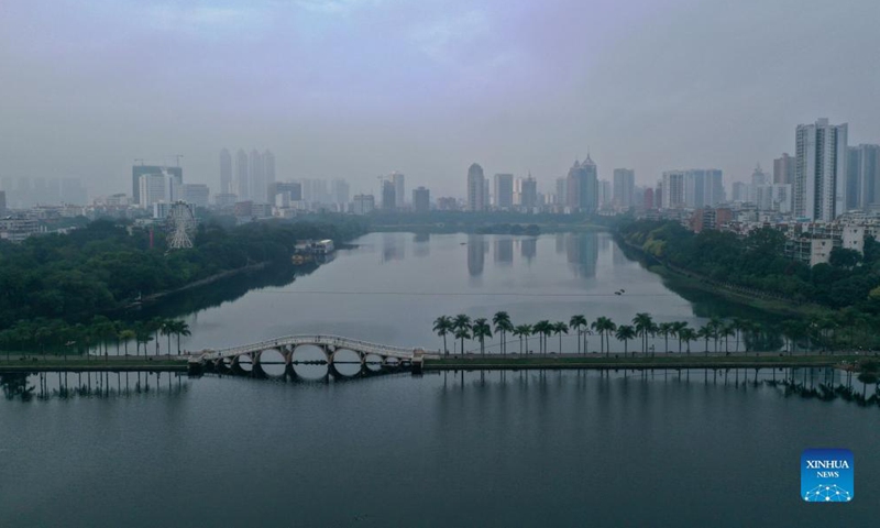 Aerial photo taken on Nov. 21, 2021 shows a city view in rain and mist in Nanning, south China's Guangxi Zhuang Autonomous Region.Photo: Xinhua