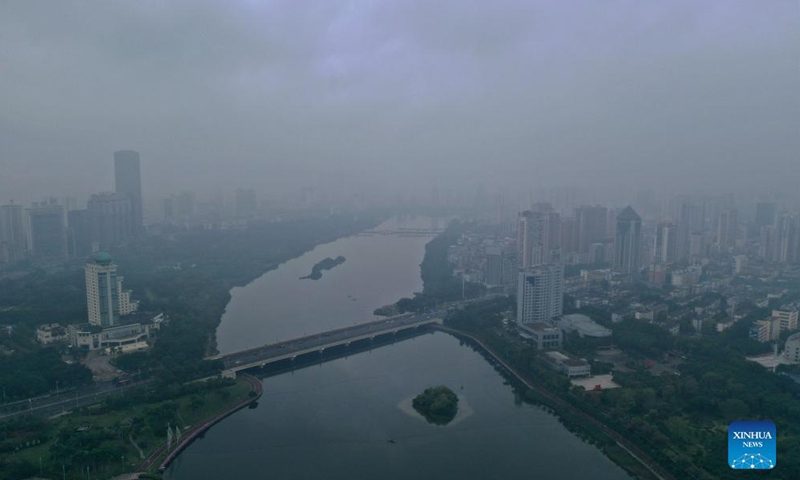 Aerial photo taken on Nov. 21, 2021 shows a city view in rain and mist in Nanning, south China's Guangxi Zhuang Autonomous Region.Photo: Xinhua