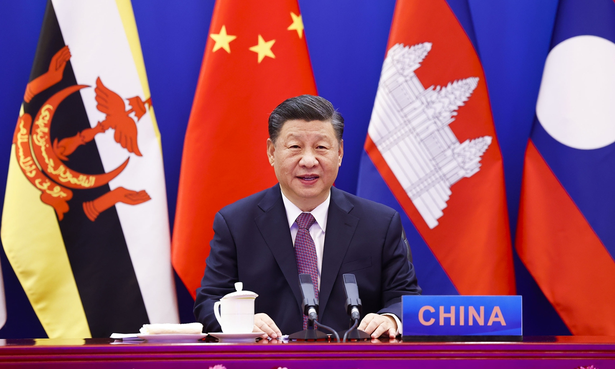Chinese President Xi Jinping chairs the Special Summit to Commemorate the 30th Anniversary of China-ASEAN Dialogue Relations via video link on November 22, 2021 in Beijing. Photo: Xinhua