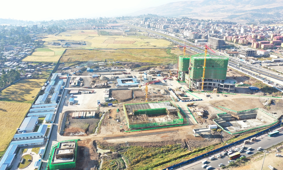The main structure of the China-Aided Project of Africa CDC Headquarters Building (Phase I) in Ethiopia's capital of Addis Ababa Photo: Courtesy of CCECC