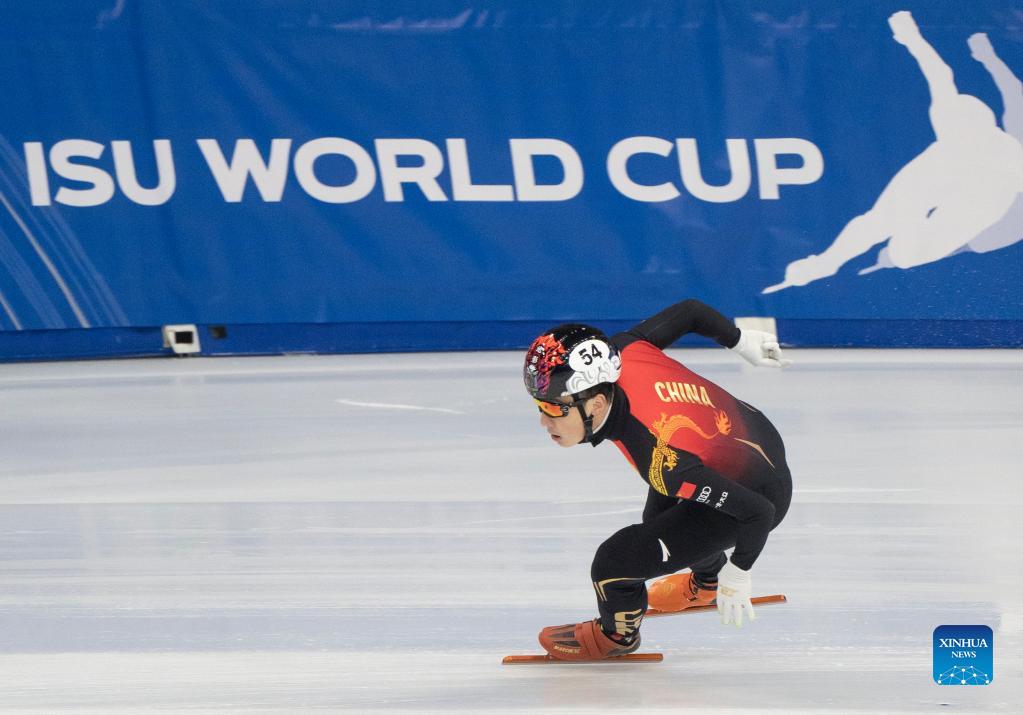 Ren Ziwei of China competes during the men's 1500m final at the ISU World Cup Short Track Speed Skating series in Debrecen, Hungary, Nov. 20, 2021. Photo: Xinhua