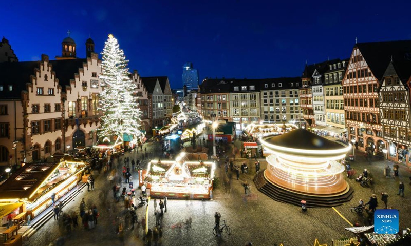 Photo taken on Nov. 22, 2021 shows a view of the Frankfurt Christmas Market in Frankfurt, Germany.Photo:Xinhua