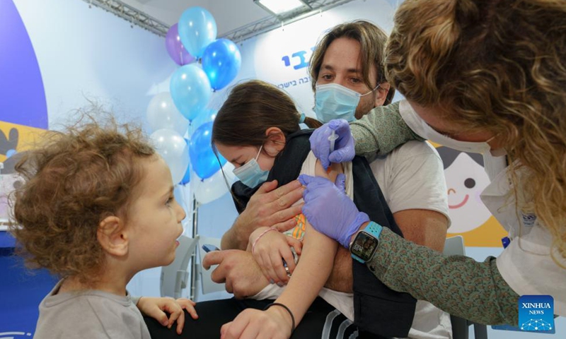 A child receives COVID-19 vaccine at a vaccination site in Ramat Hasharon, Israel, Nov. 22, 2021.Photo:Xinhua