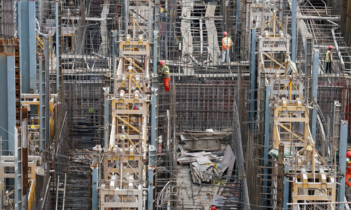 A construction site at the Datengxia hydropower project&nbsp; in Guiping, South China's Guangxi Zhuang Autonomous Region on November 23, 2021. China's installed hydropower generation capacity reached 385 million kilowatts as of the end of October, ranking first in the world, National&nbsp;Energy Administration data showed. Photo: cnsphoto