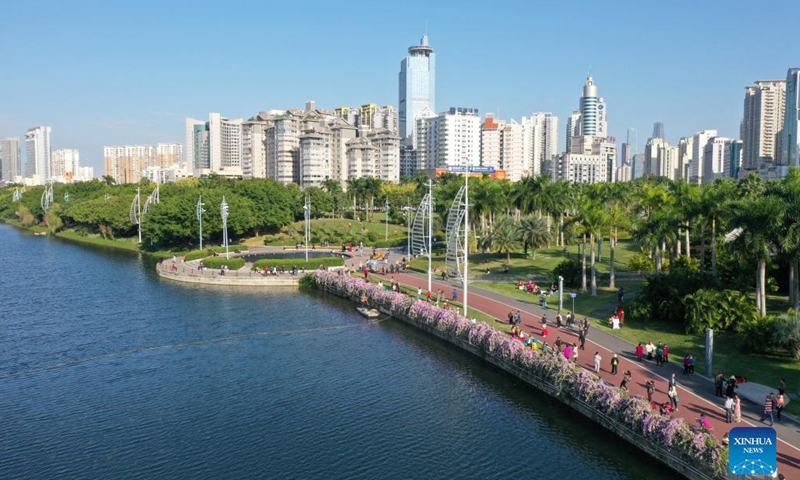 Aerial photo taken on Nov. 23, 2021 shows a view of the Nanhu Lake in Nanning, south China's Guangxi Zhuang Autonomous Region.Photo:Xinhua