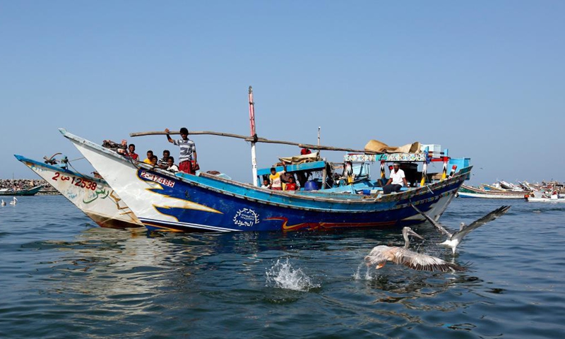 Fishing boats are seen at a fishing harbor in Hodeidah, Yemen, Nov. 20, 2021.Photo:Xinhua