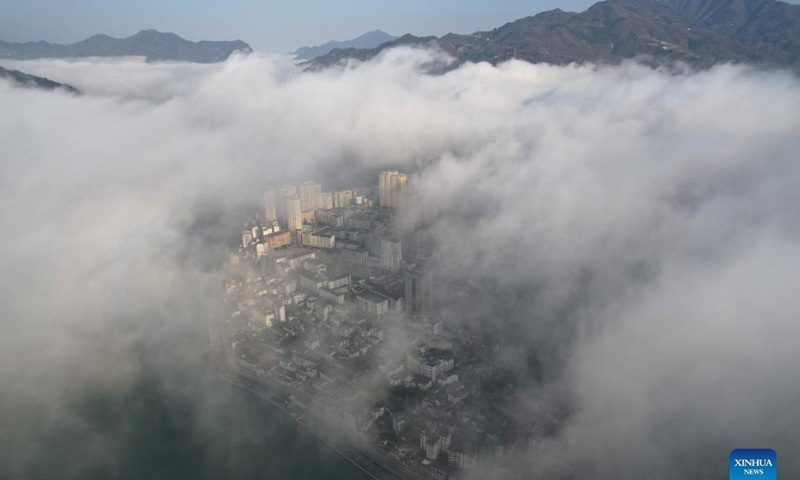 Aerial photo taken on Nov. 25, 2021 shows Ziyang County in Ankang City, northwest China's Shaanxi Province. Famous for its tea plantation, Ziyang County has been in recent years promoting rural tourism in a bid to help increase the incomes of local residents by combining its tourism with tea culture. Photo: Xinhua