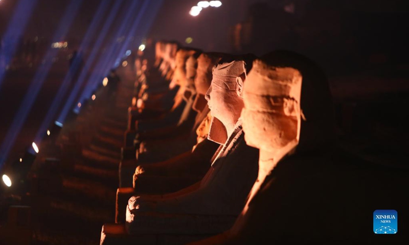 Statues of Sphinxes are seen during the reopening ceremony of the Avenue of Sphinxes in Luxor, Egypt, Nov 25, 2021.Photo:Xinhua