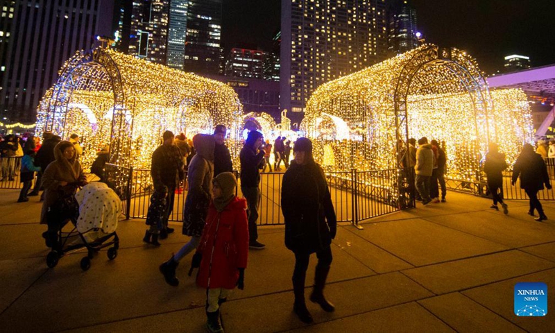 People visit the 2021 Cavalcade of Lights in Toronto, Canada, Nov. 27, 2021.Photo:Xinhua