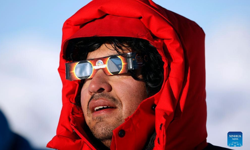 Scientists from the Chilean Union Glacier Station observe a total solar eclipse in Antarctica, Dec. 4, 2021.Photo:Xinhua