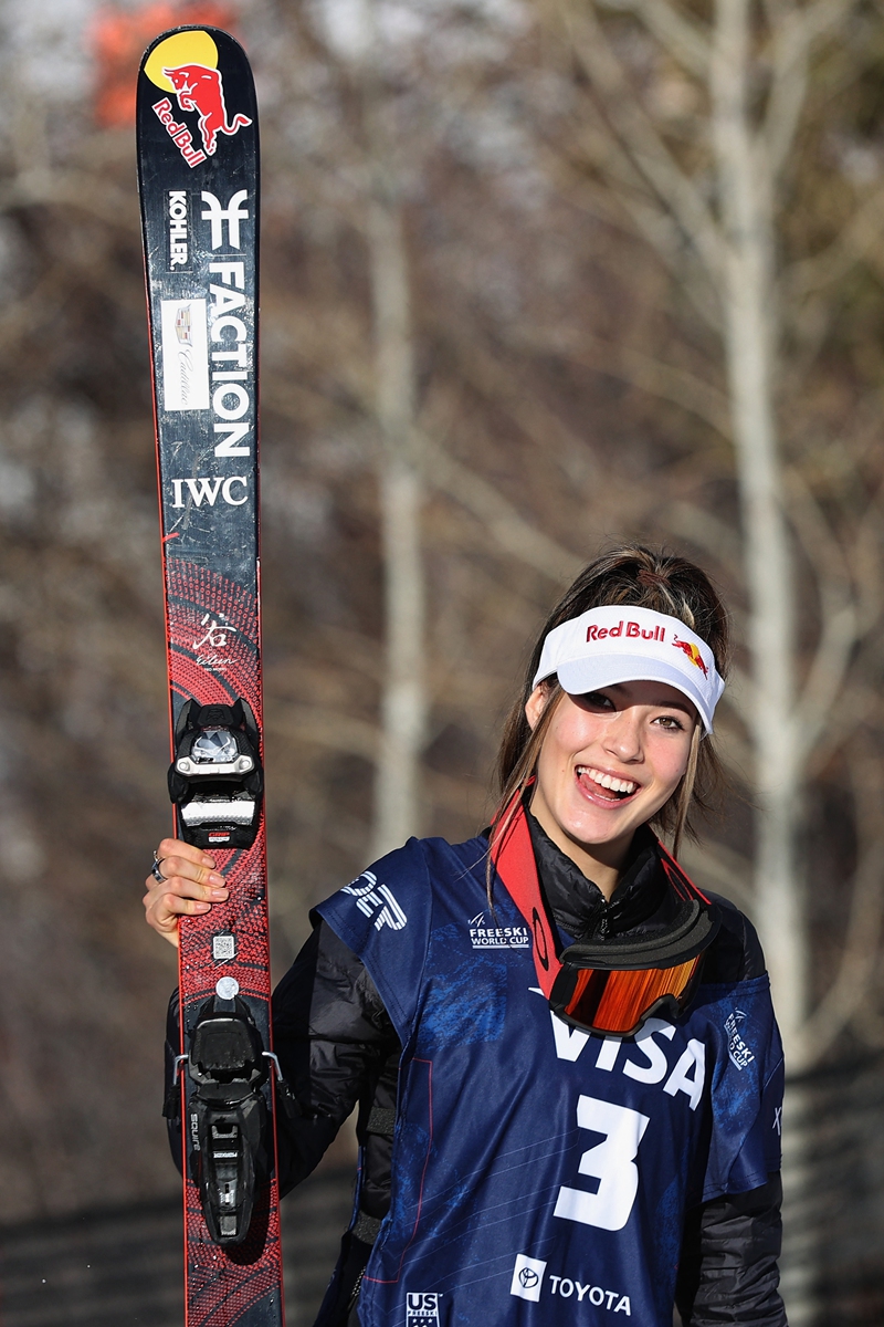 Gu Ailing reacts after winning the Women's Freeski Big Air World Cup finals at Steamboat Resort on December 4, 2021 in Steamboat Springs, Colorado. Photo: AFP