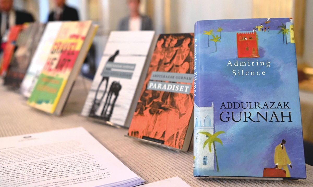 Books by Abdulrazak Gurnah  on display at the Swedish Academy in Stockholm Photo: AFP