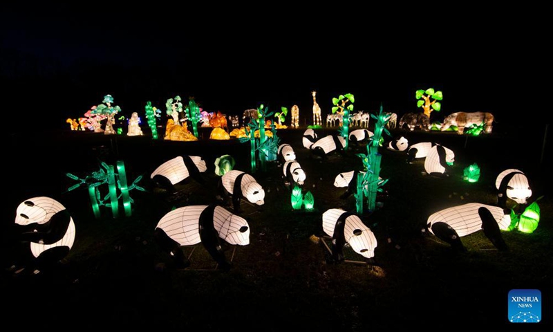 The light installation Panda Park is seen during the Seasky International Light Show in Niagara Falls, Ontario, Canada, on Dec. 4, 2021.Photo:Xinhua